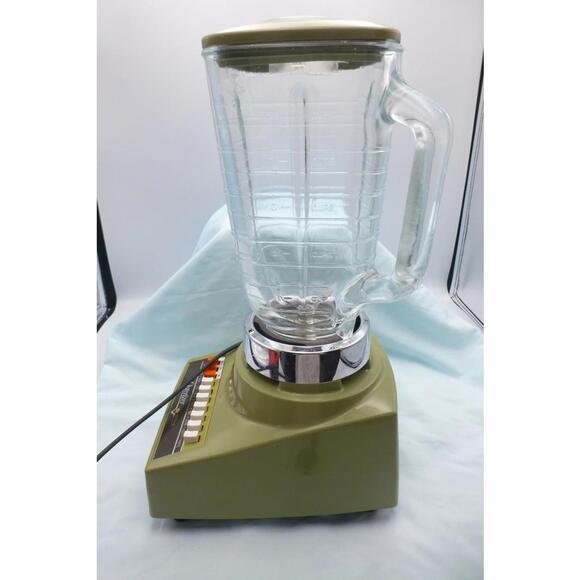 Vintage Osterizer Imperial Blender 10-Speed Olive Green Glass Jar Retro Kitchen - Picture 6 of 15
